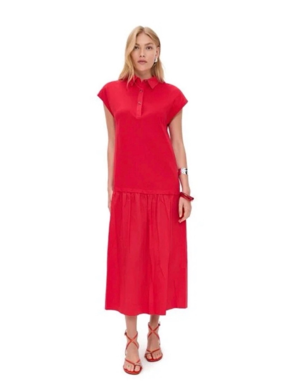 Never Fully Dressed Bright Red Polo-Style Casual Dress